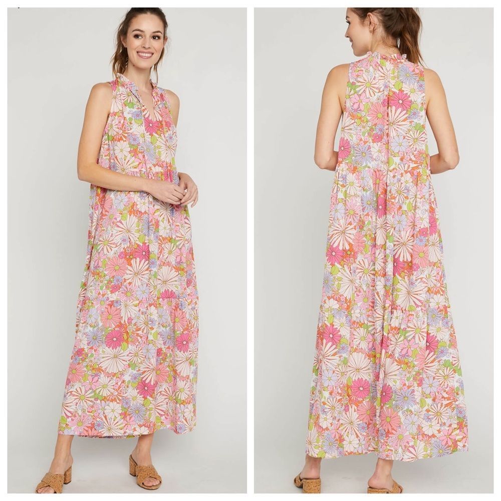 BB Dakota Floral Maxi Dress in Pink, White, Green